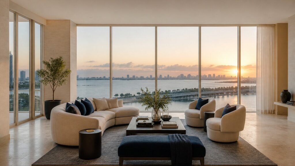 Interior de residencia de lujo preparada y mantenida para renta en Miami