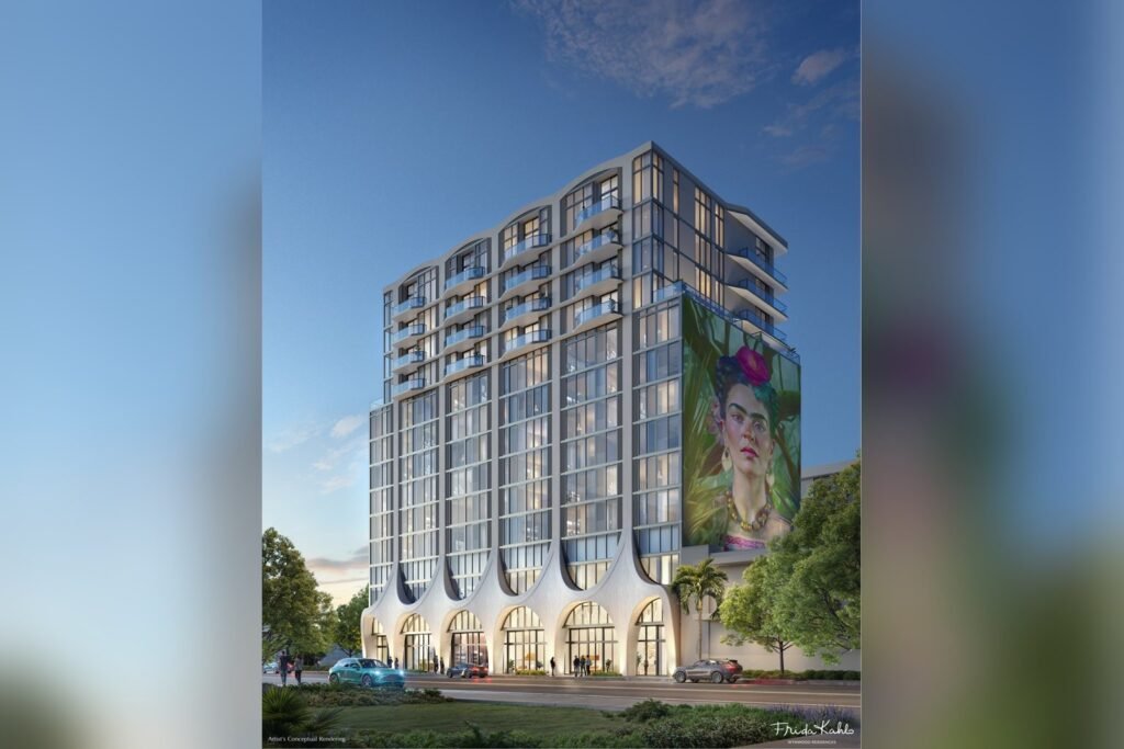 Render de Frida Kahlo Wynwood Residences en Miami al atardecer: inversión en Miami en preconstrucción