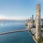 Render oficial de 619 Brickell by Nobu frente a la bahía de Biscayne: inversión en Miami en Brickell