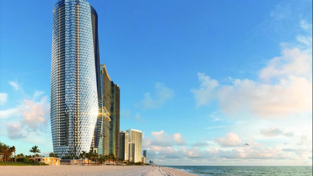 Torre de lujo frente al mar en Sunny Isles Beach al atardecer — Bentley Residences Miami, inversión en Miami en preconstrucción