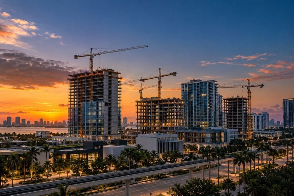 Edificios de oficinas y vivienda en construcción en Wynwood, Miami