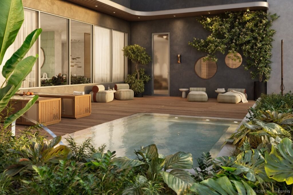 Spa con hammam y alberca de agua fría en un edificio residencial de Brickell